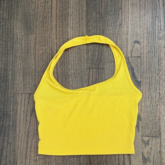 SHEIN Tops - SHEIN Yellow Ribbed Halter Crop Tank Top